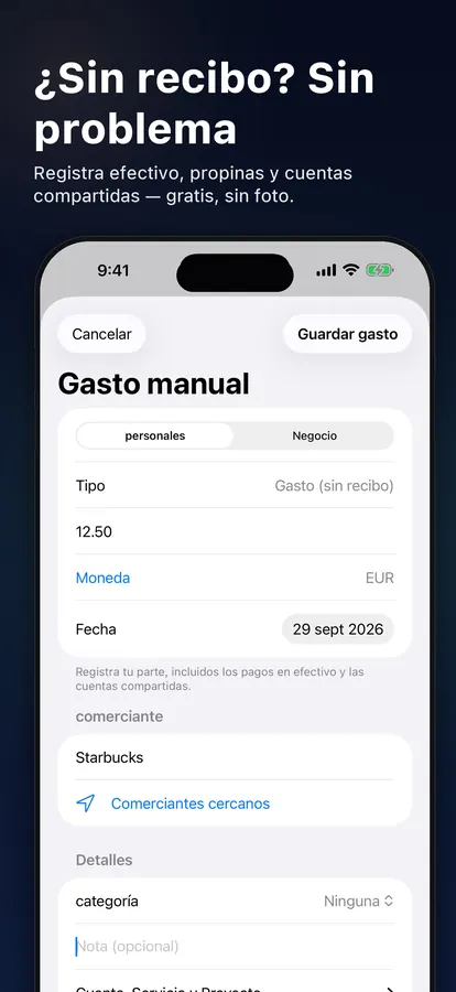 Añadir un gasto sin recibo