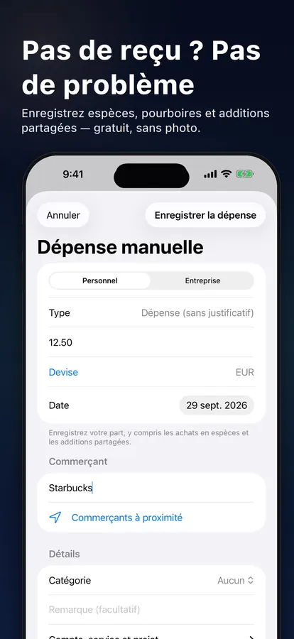 Ajout d’une dépense sans reçu