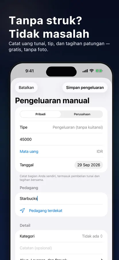 Menambahkan pengeluaran tanpa struk