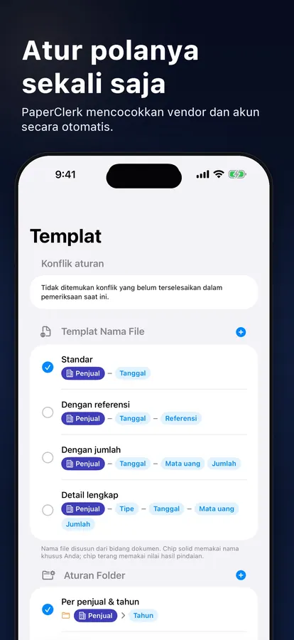 Editor templat nama berkas dan aturan folder