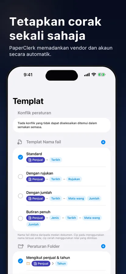 Editor templat nama fail dan peraturan folder