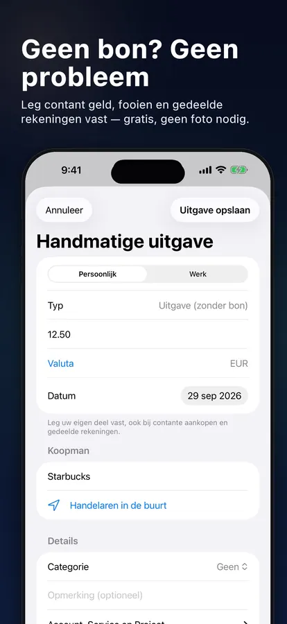 Een uitgave toevoegen zonder bon