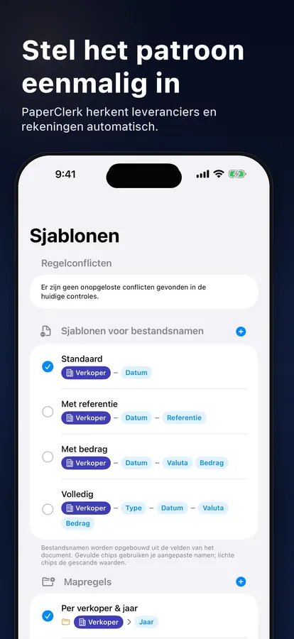 Editor voor bestandsnaamsjablonen en mapregels