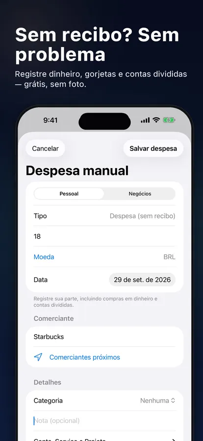 Adicionar uma despesa sem recibo