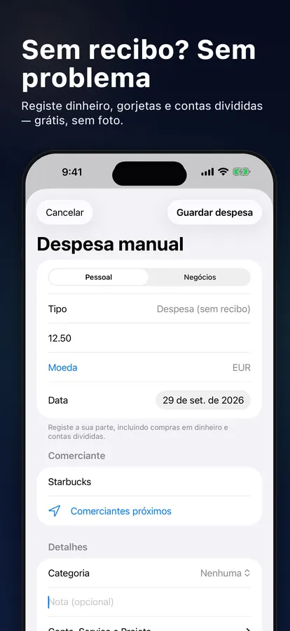 Adicionar uma despesa sem recibo